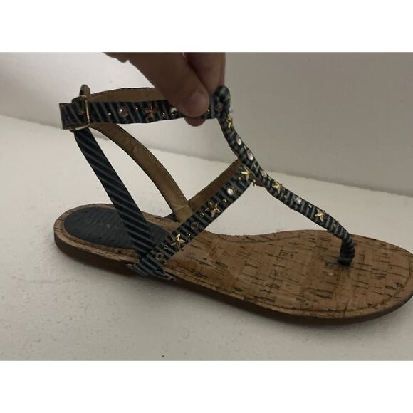 Gianni Bini Sandals Womens 8.5 Strappy Ankle Straps Flats - Blue With Detailing - Picture 7 of 9